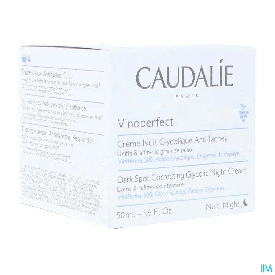 packshot van Caudalie Vinoperfect Glycol Nachtcrème tegen Vlekken 50 ml