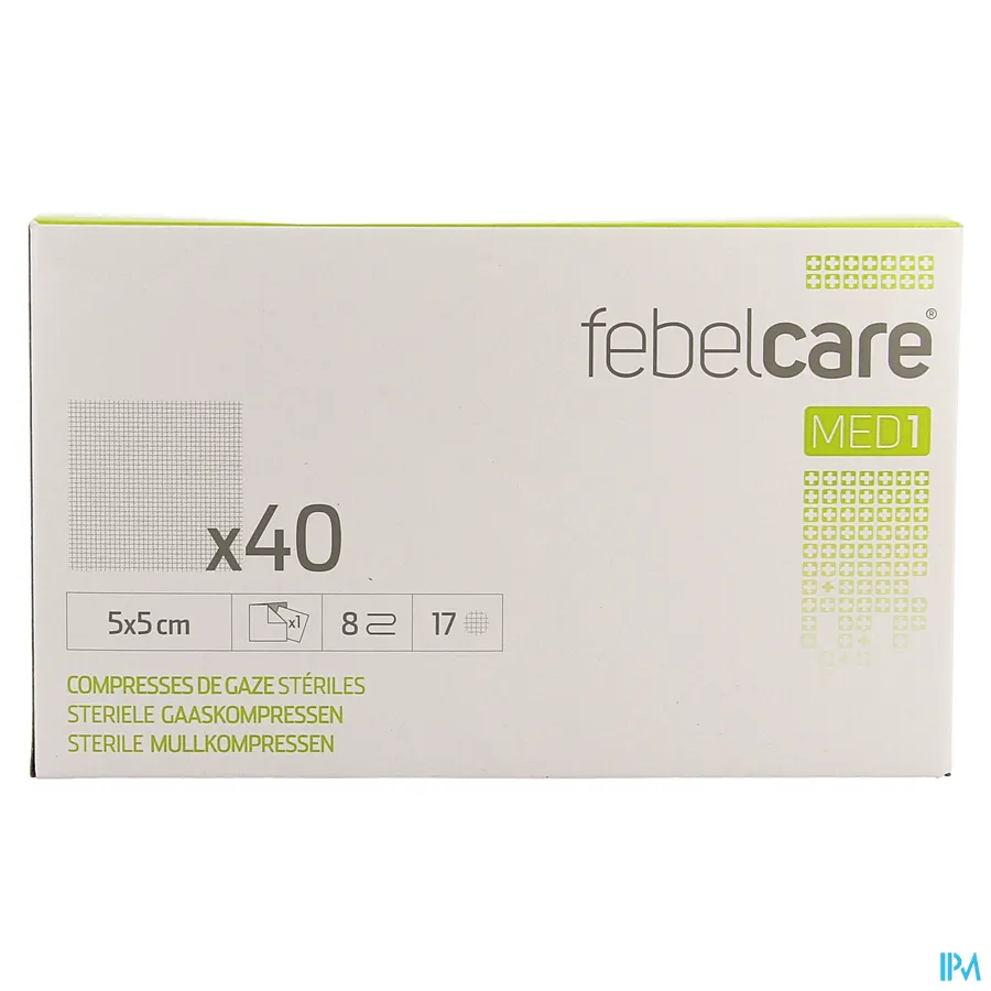 packshot van Febelcare Gaaskompres Steriel 5 x 5 cm 40 stuks