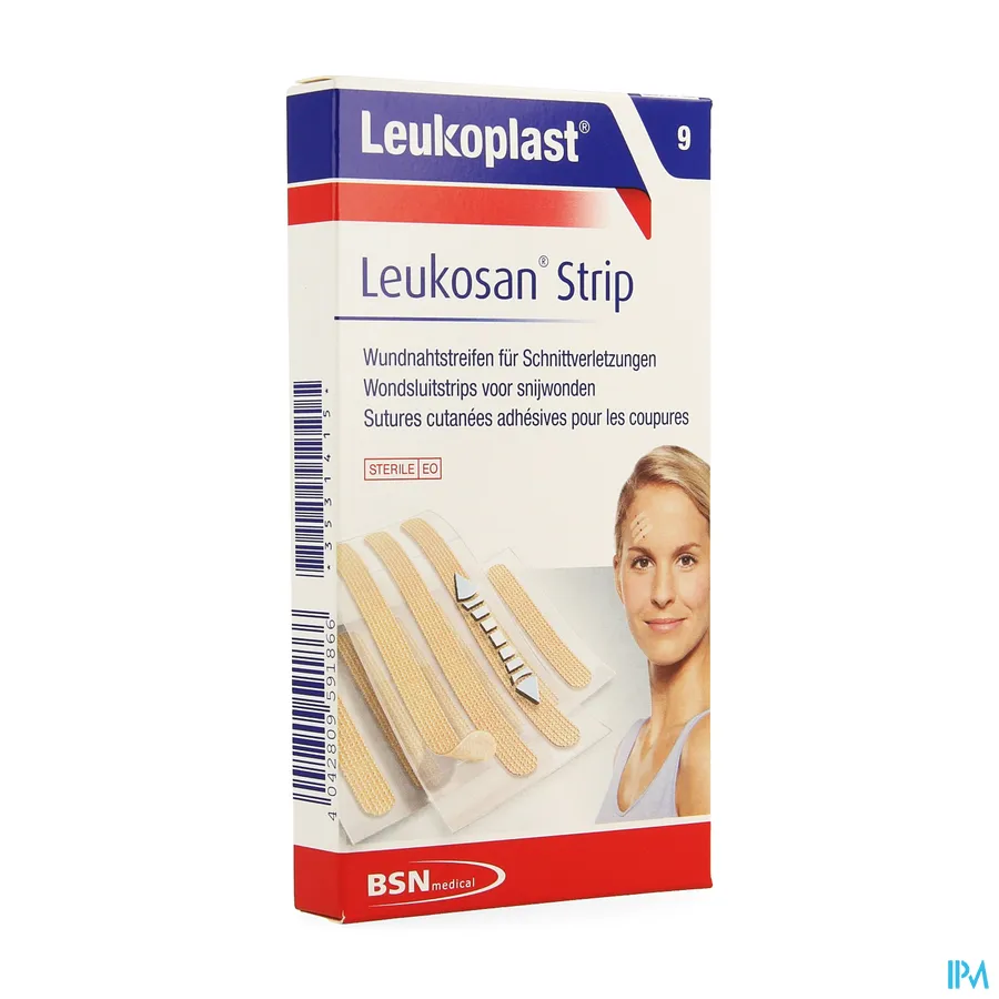 packshot van Leukosan Strip Natur. 6x6x38mm+3x6x75mm Leukoplast