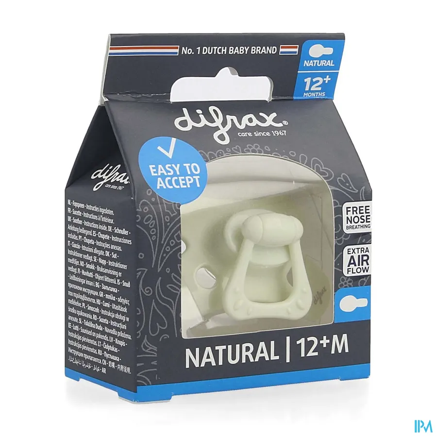 packshot van Difrax Fopspeen Natural 12m+ Uni/pure Assorti