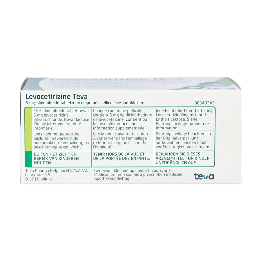 packshot van Levocetirizine Teva 5 mg 100 Tabletten