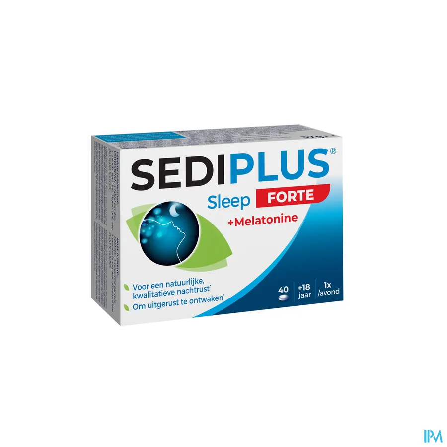 packshot van Sediplus Sleep Forte + Melatonine voor een Natuurlijke Kwalitatieve Nachtrust bij een Onrustige Slaap 40 Tabletten