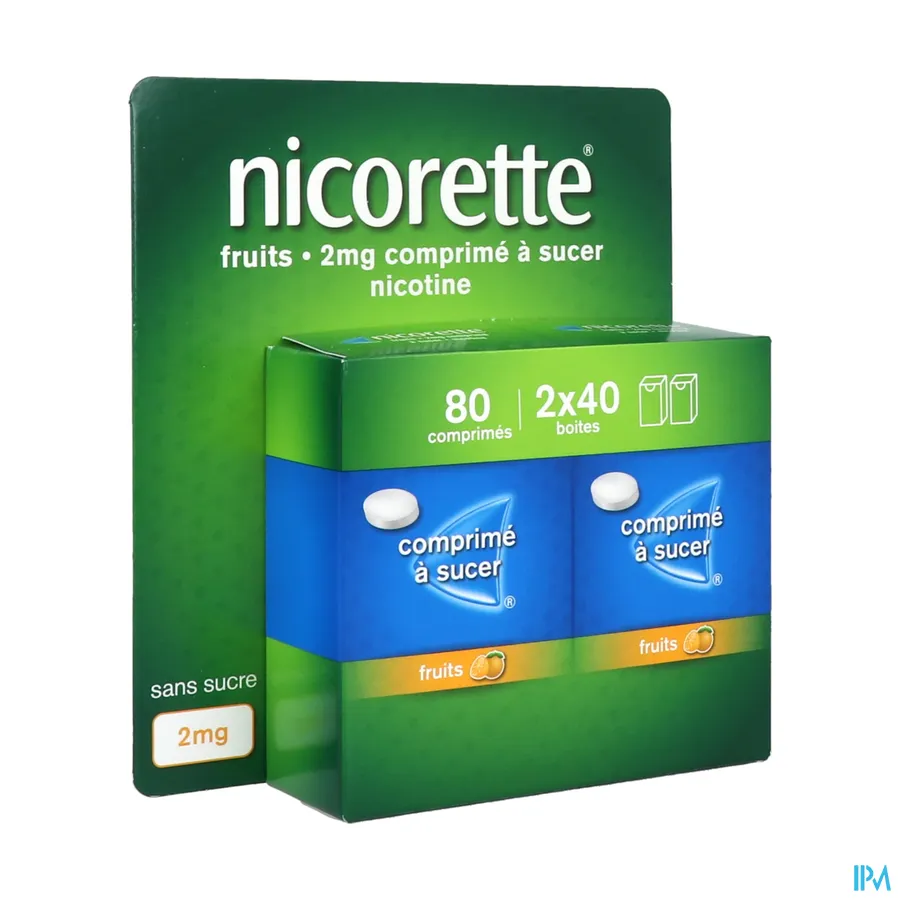 packshot van Nicorette Fruits 2 mg 2 x 40 zuigtabletten
