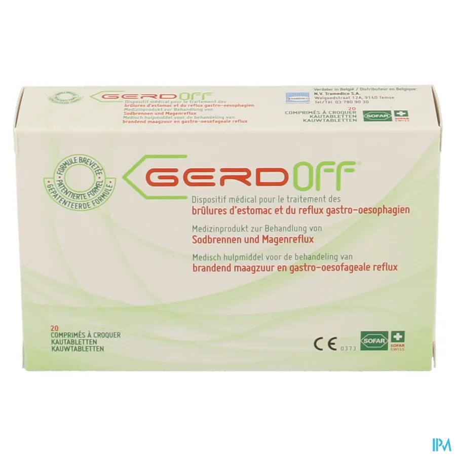 packshot van Gerd Off tegen Brandend Maagzuur en Gastro-Oesofagale Reflux 20 Kauwtabletten