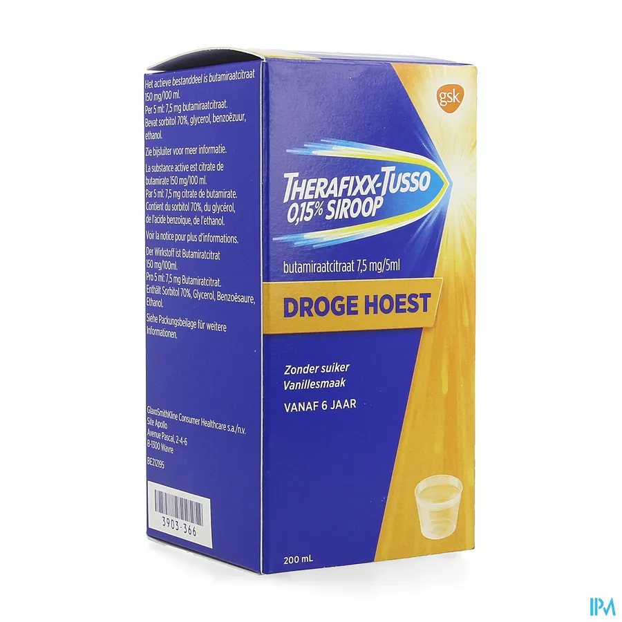 packshot van Therafixx-tusso 0,15% Siroop 200 ml