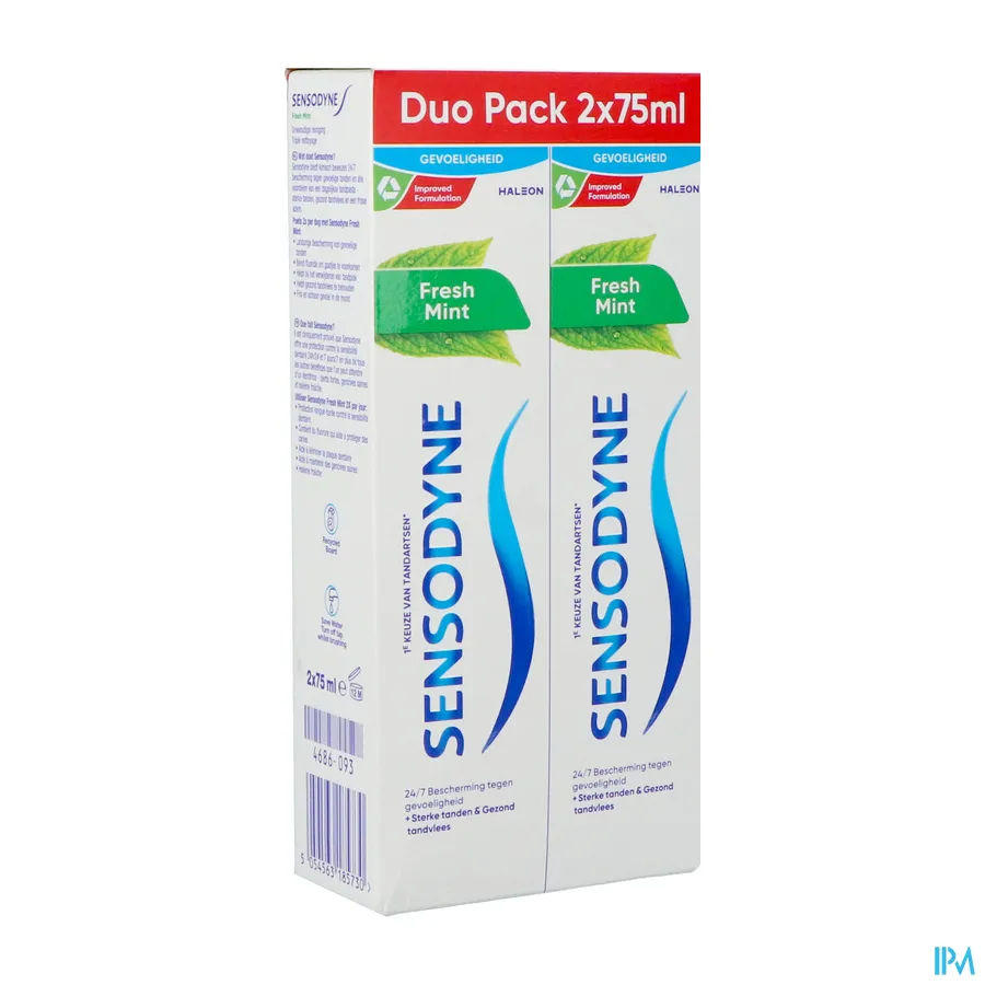 packshot van Sensodyne Fresh Mint Tandpasta Duopack 2 x 75 ml