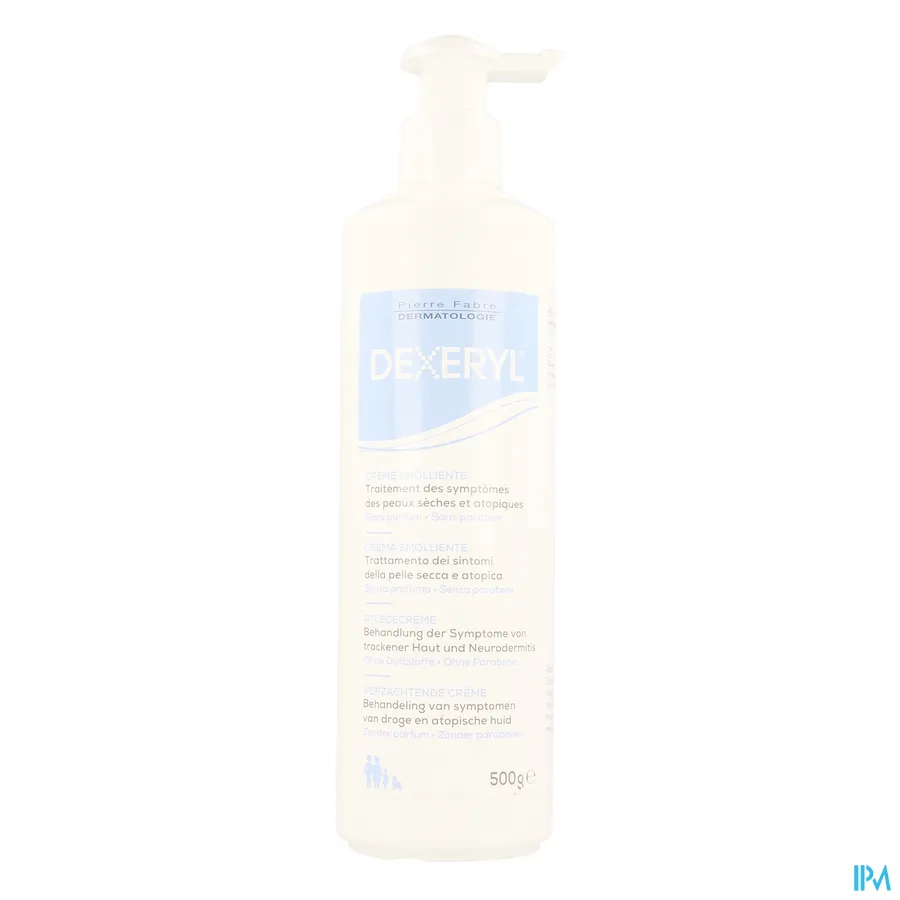 packshot van Dexeryl Verzachtende Crème voor Behandeling van Symptomen van Droge en Atopische Huid - Zonder Parfum en Zonder Parabenen - Pompflacon 500 g