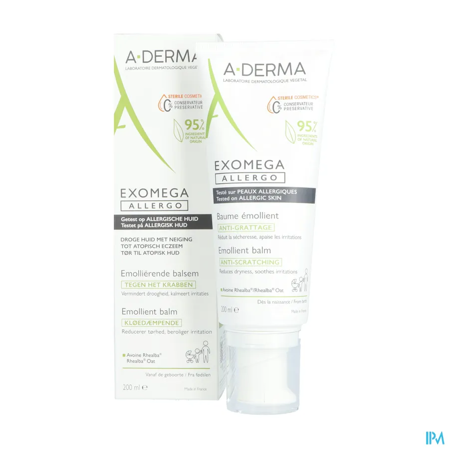 packshot van A-Derma Exomega Allergo Emolliërende Balsem 200 ml