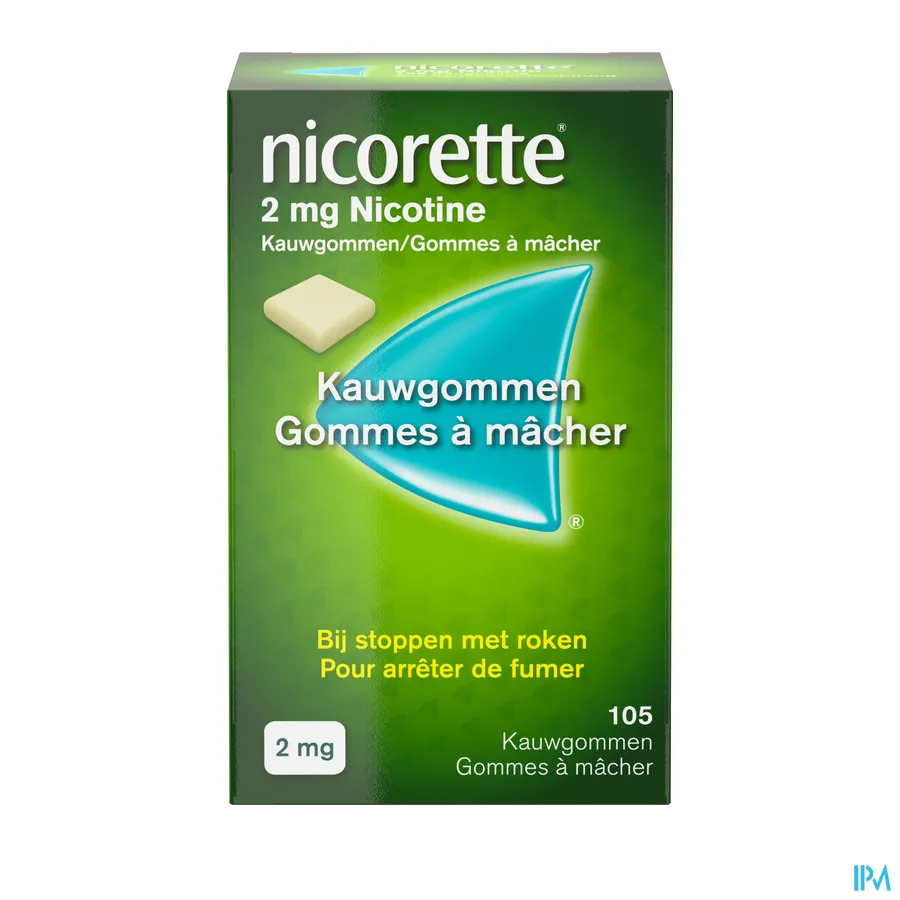 packshot van Nicorette Kauwgom 2 mg Zonder Munt 105 Stuks