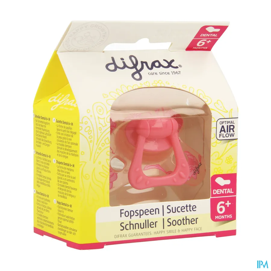 packshot van Difrax Fopspeen Sil Dental+ring Girl 6m+ 800