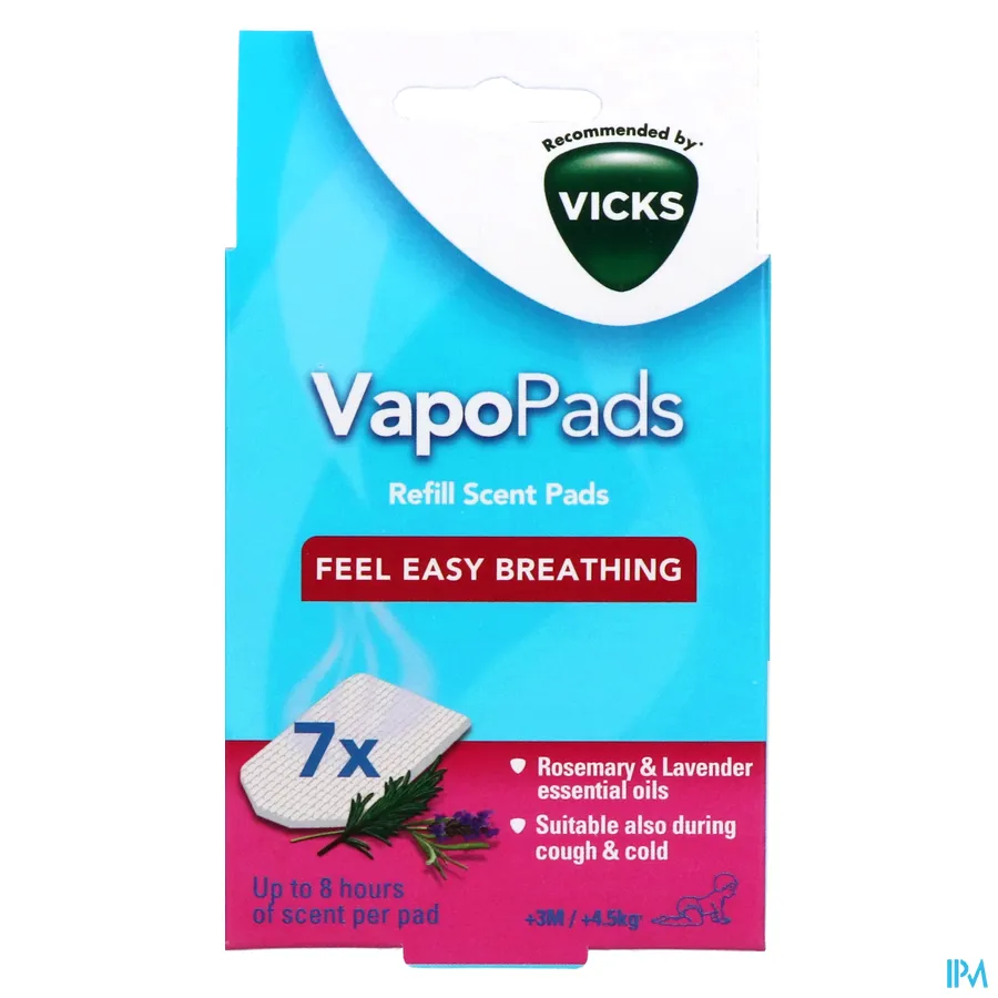 packshot van Vicks Paediatric Comforting VapoPads  -   Navulgeurpads met Rozemarijn- en Lavendelgeur 7 Stuks