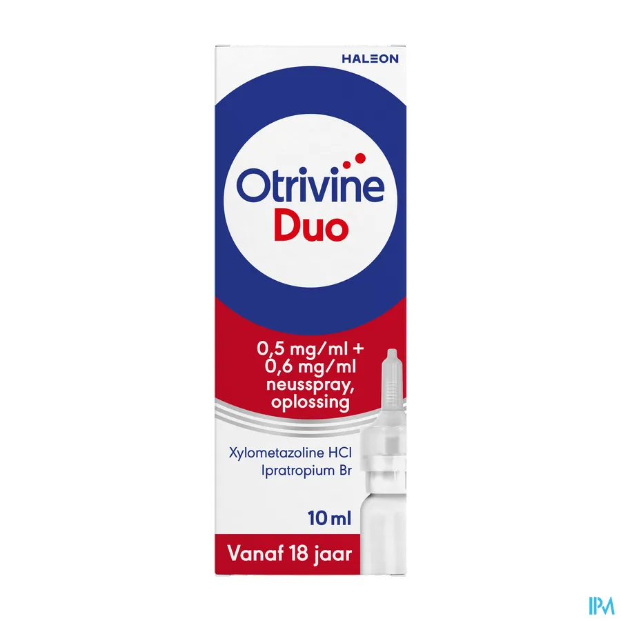 packshot van Otrivine Duo Neusspray tegen Verstopte Neus en Lopende Neus voor Volwassenen 10 ml