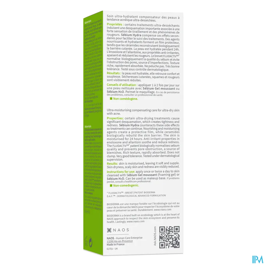 packshot van Bioderma Sebium Hydra Creme Tube 40 ml