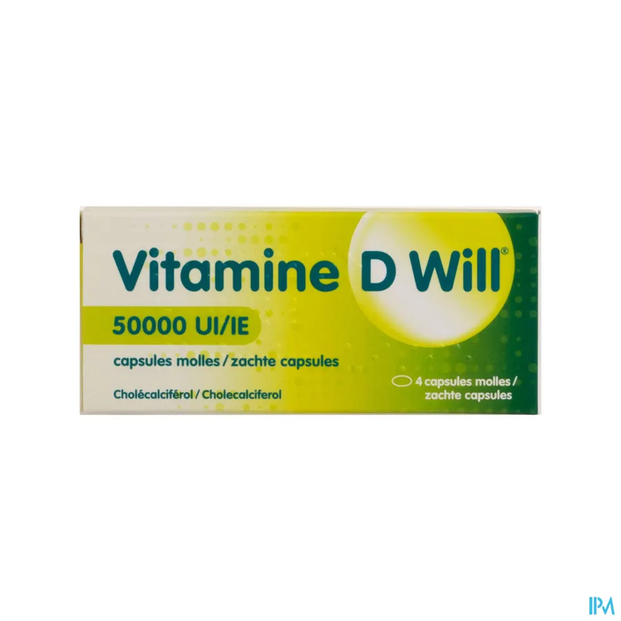 packshot van Vitamine D Will 50 000 IE - 4 Zachte Capsules