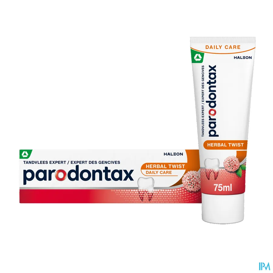 packshot van Parodontax Herbal Twist met Ginger & Mint - Helpt tegen en Voorkomt Bloedend Tandvlees - Tube 75 ml