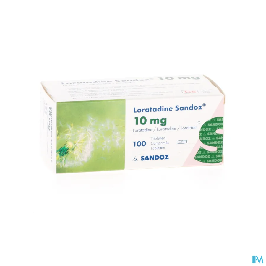 packshot van Loratadine Sandoz 10mg 100 tabl