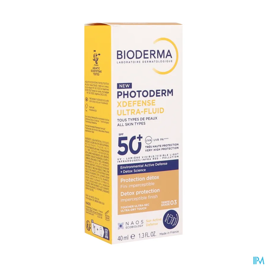 packshot van Bioderma Photoderm XDefense Ultra-Fluid SPF 50+ 40 ml Shade 03