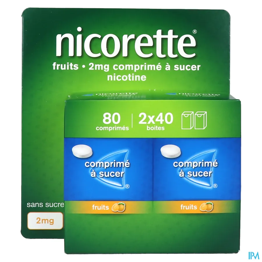 packshot van Nicorette Fruits 2 mg 2 x 40 zuigtabletten