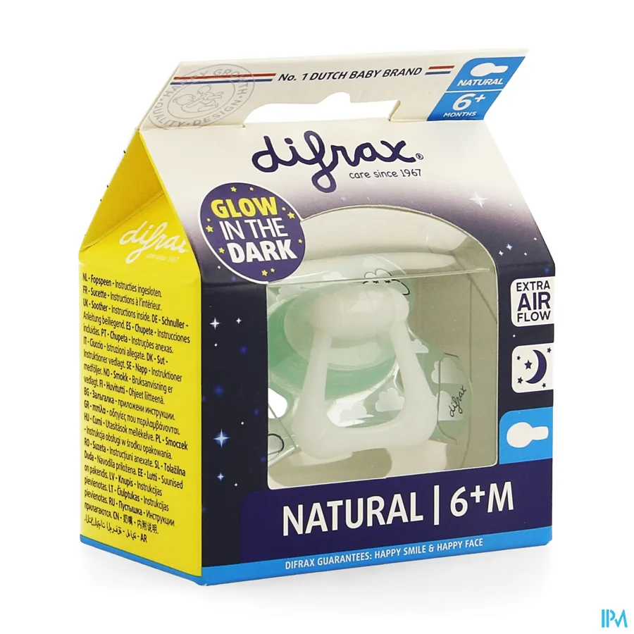 packshot van Difrax Fopspeen Natural Glow In The Dark 6+ 1 stuk