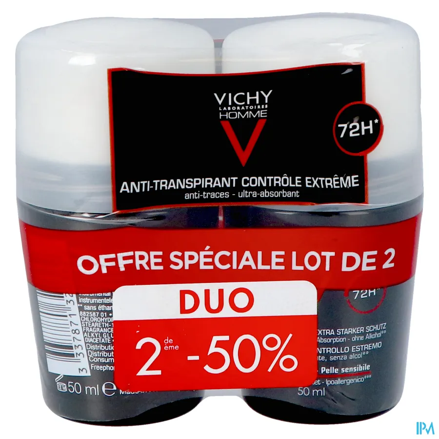 packshot van Vichy Homme Deo Roll-On Extreme Controle 72u Duo Promo* 2 x 50 ml