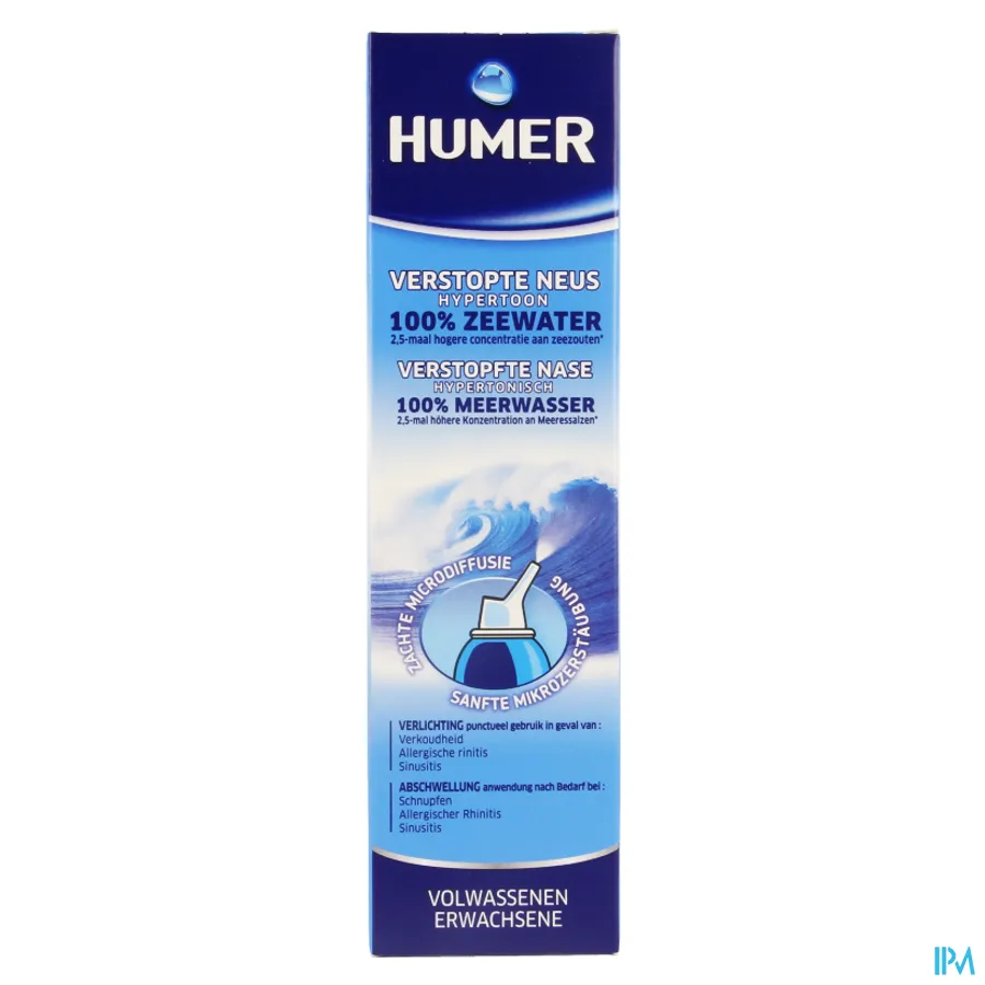packshot van Humer tegen Verstopte Neus met Hypertoon Zeewater voor Volwassenen Spray 50 ml