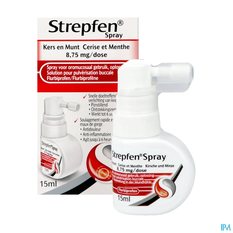 productshot van Strepfen Spray voor Oromucosaal Gebruik voor Snelle en Doeltreffende Verlichting van Keelpijn 15 ml