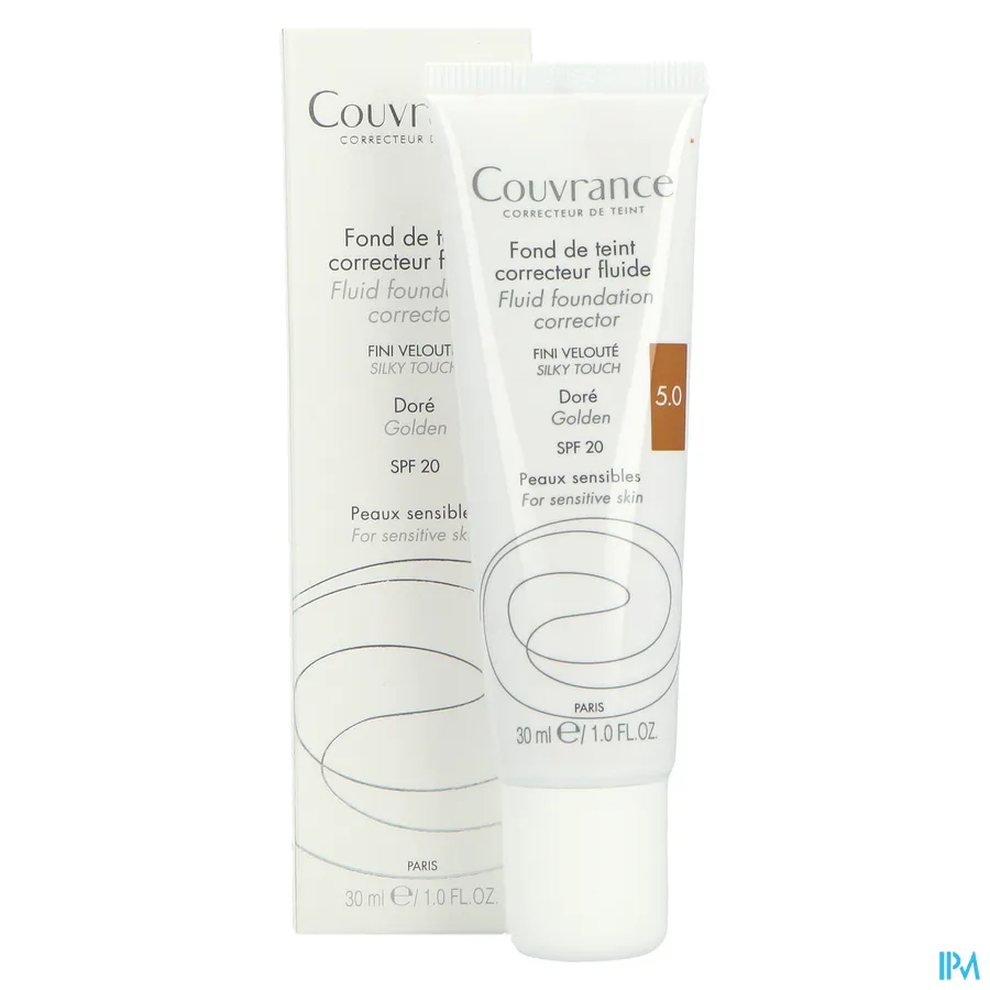 packshot van Avène Couvrance Corrigerende Vloeibare Foundation 5 Doré 30 ml