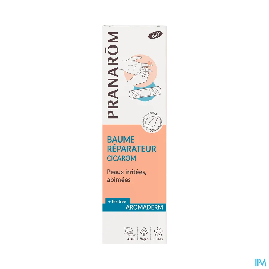 packshot van Pranarom Aromaderm Herstellende Balsem Cicarom -voor Geïrriteerde, Beschadigde Huid met Tea Tree- Tube 40 ml