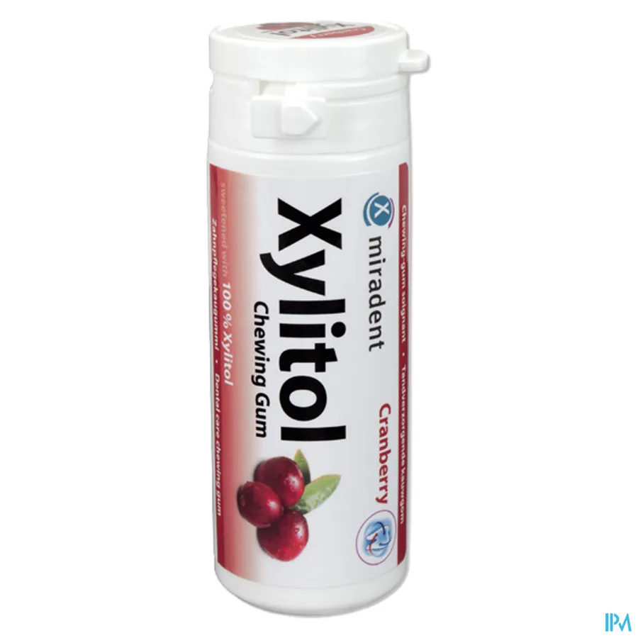 packshot van Miradent Kauwgom Xylitol Veenbes 30 stuks