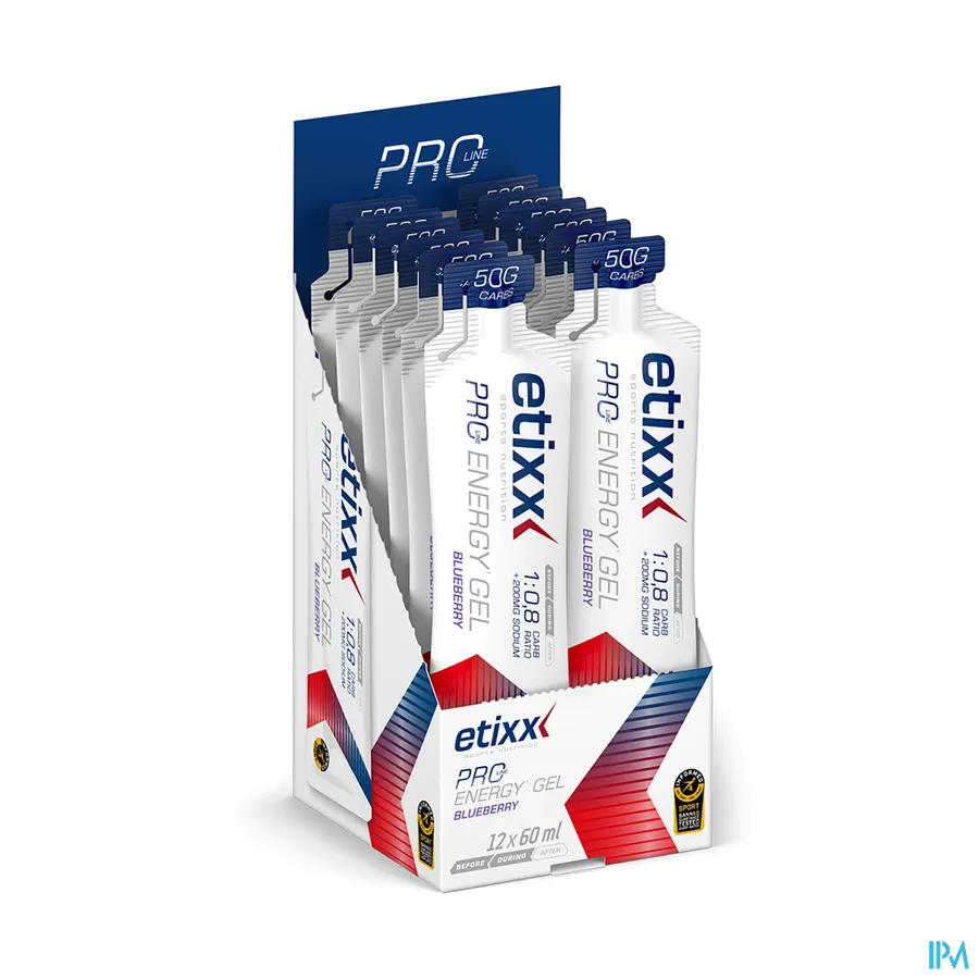 packshot van Etixx Pro Line Double Carb (50 g) Energy Gel met Natuurlijke Bosbessmaak 12 x 60 ml