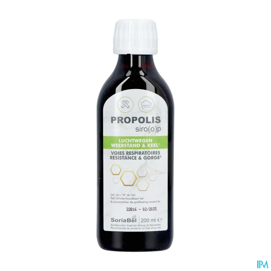 productshot van Soria Propolis Siroop voor Luchtwegen, Keel en Weerstand 200 ml