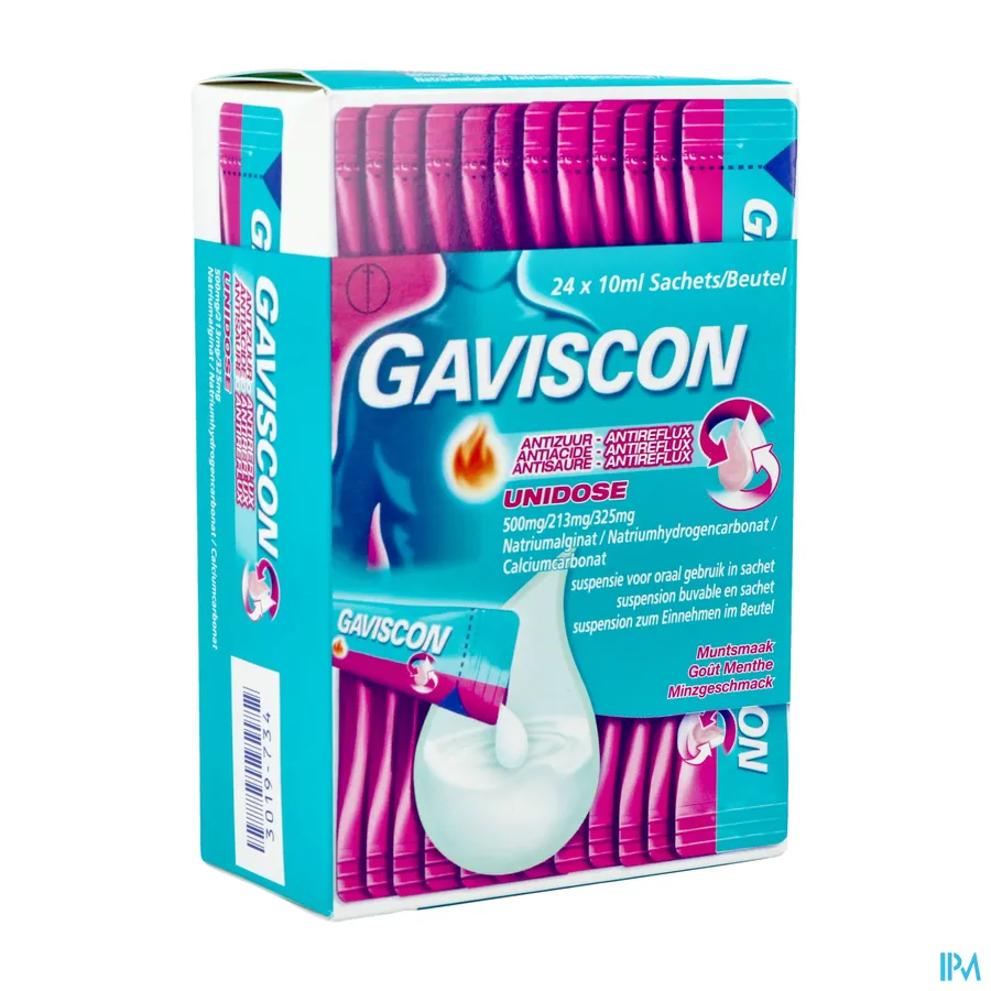 packshot van Gaviscon Antizuur-Antireflux Unidose Zakjes met Muntsmaak 24 x 10 ml