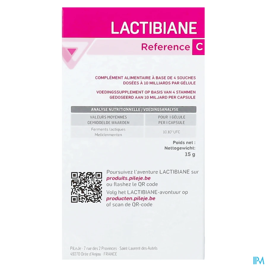 packshot van Pileje Lactibiane Reference 30 capsules
