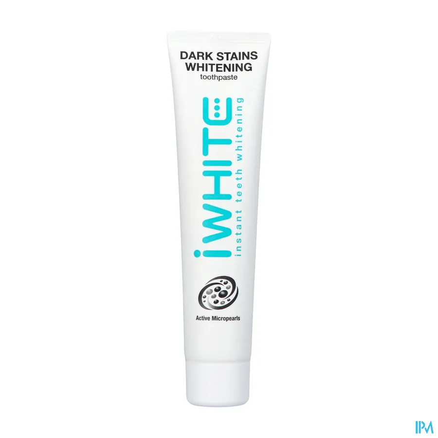 productshot van I White Dark Stains Whitening Tandpasta met Actieve Mircroparels met Geactiveerde Kool voor Verwijdering van Vlekken van Koffie, Thee, Tabak en Wijn Tube 75 ml