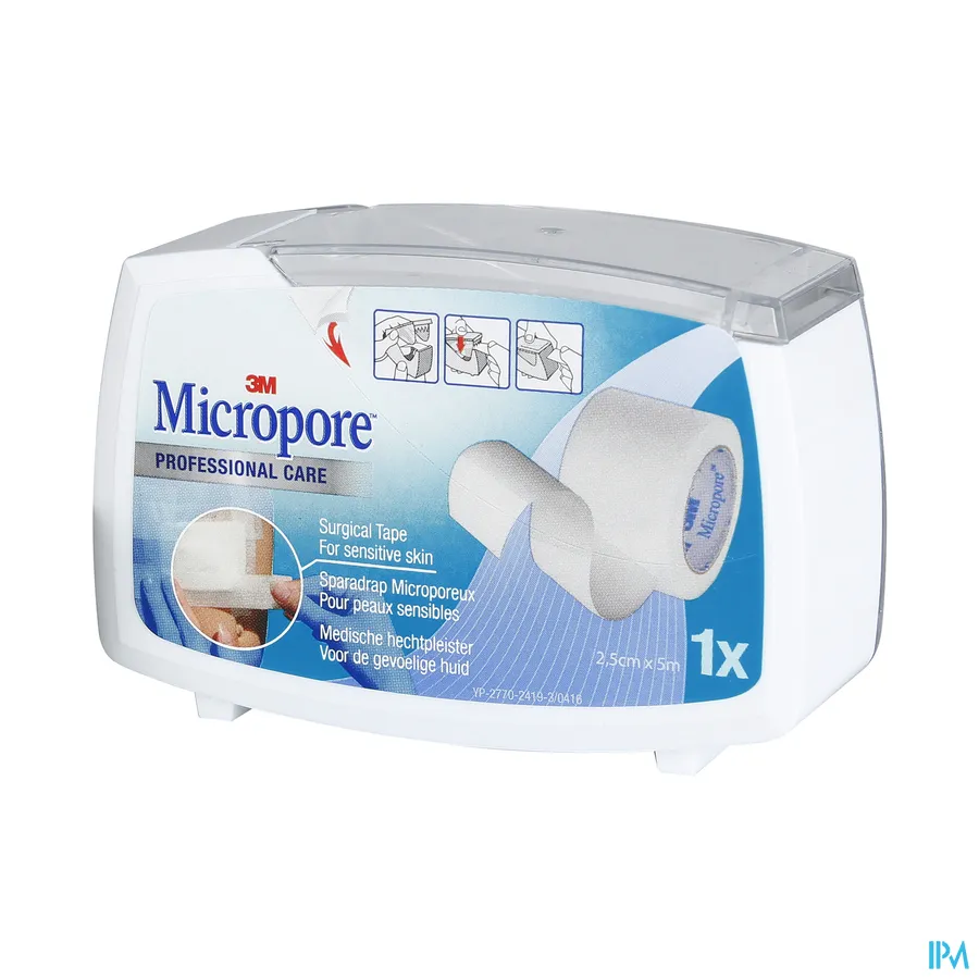 packshot van Micropore Medische Hechtpleister Wit Navulling voor de Gevoelige Huid 2,5 cm x 5 m