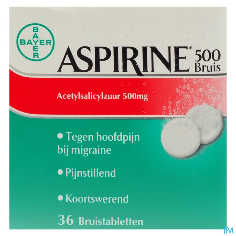 packshot van Aspirine 500mg Bruis 36 bruistabletten