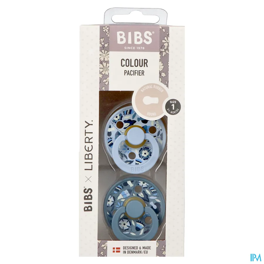 packshot van Bibs 1 Fopspeen Duo Liberty Garden Bobo Blue 2