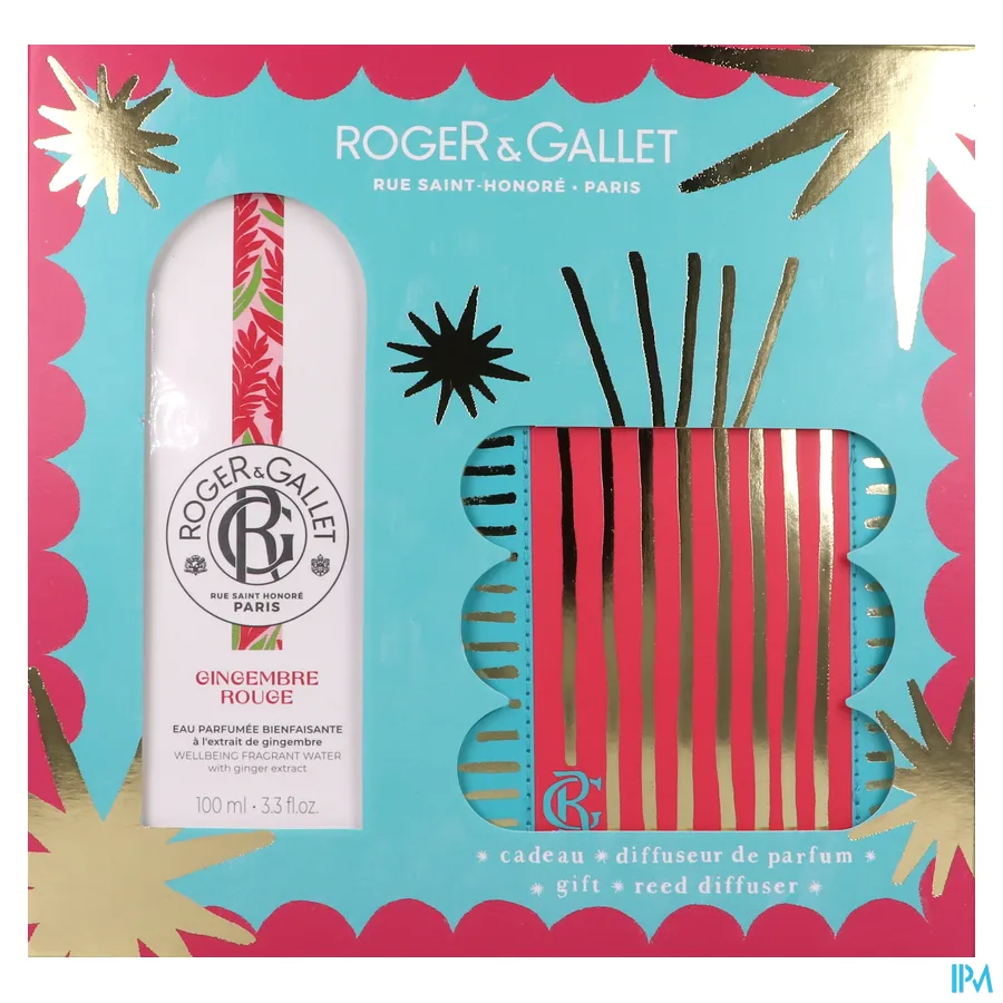packshot van Roger & Gallet Geparfumeerd Water + Geurstokjes Geschenkset Gingembre Rouge