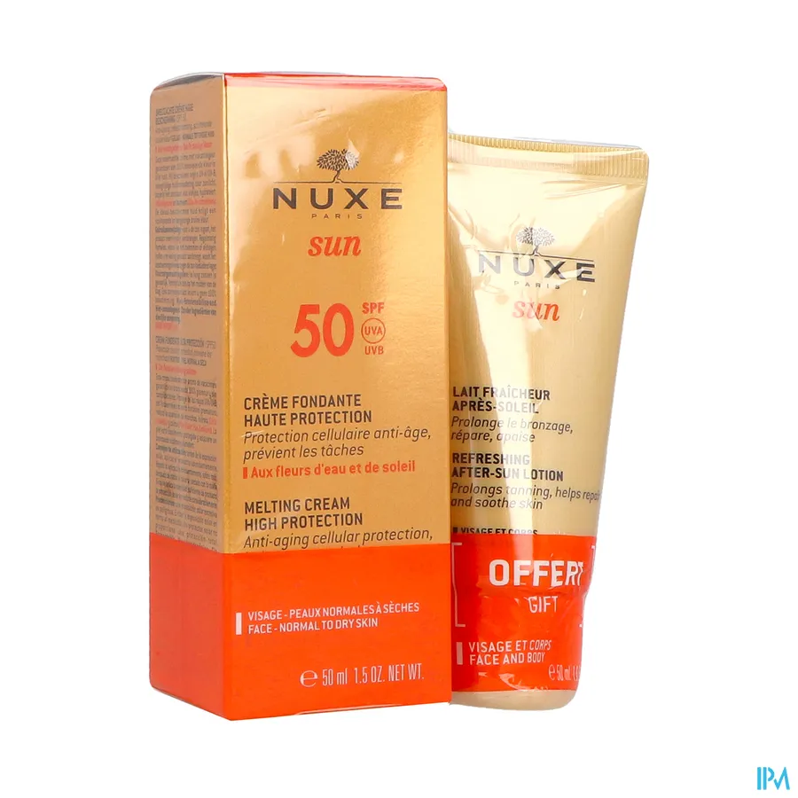 packshot van Nuxe Sun Duo Creme Visage SPF 50 50 ml + after Sun 50 ml Promo