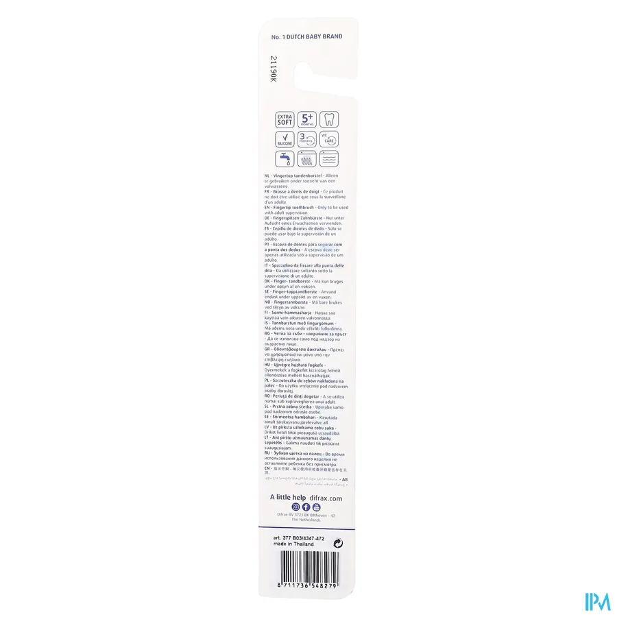 packshot van Difrax Tandenborstel Vingertop Silicone Roze