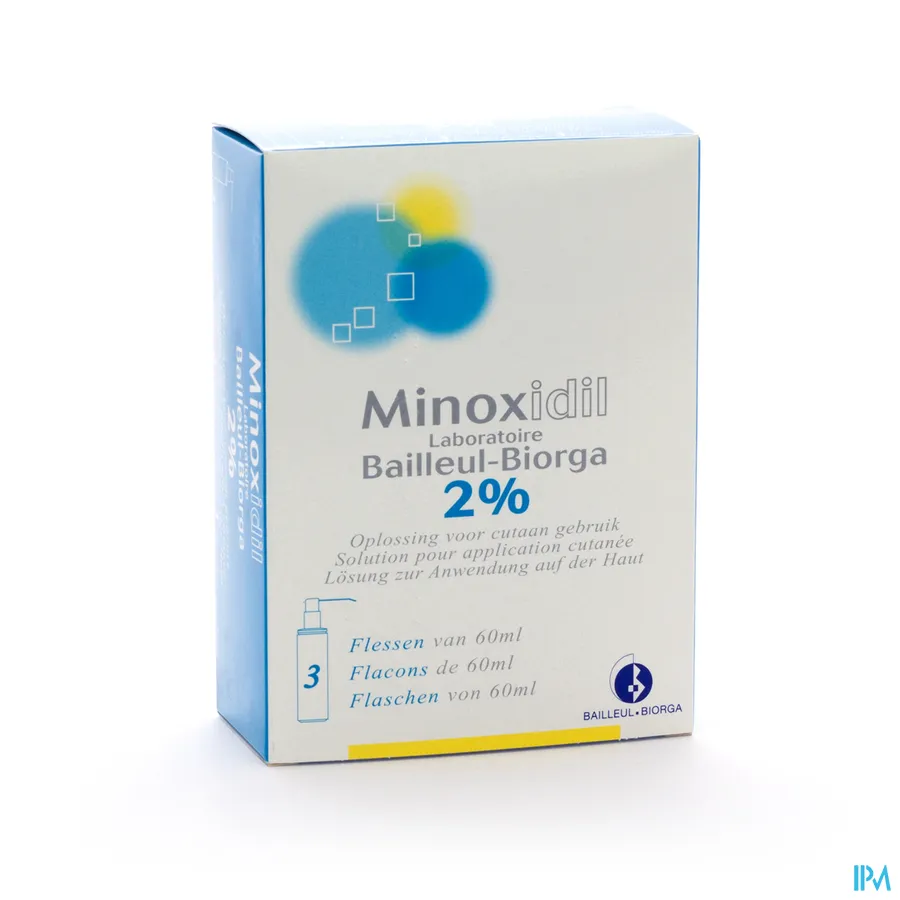 packshot van Minoxidil 2% 3 x 60ml