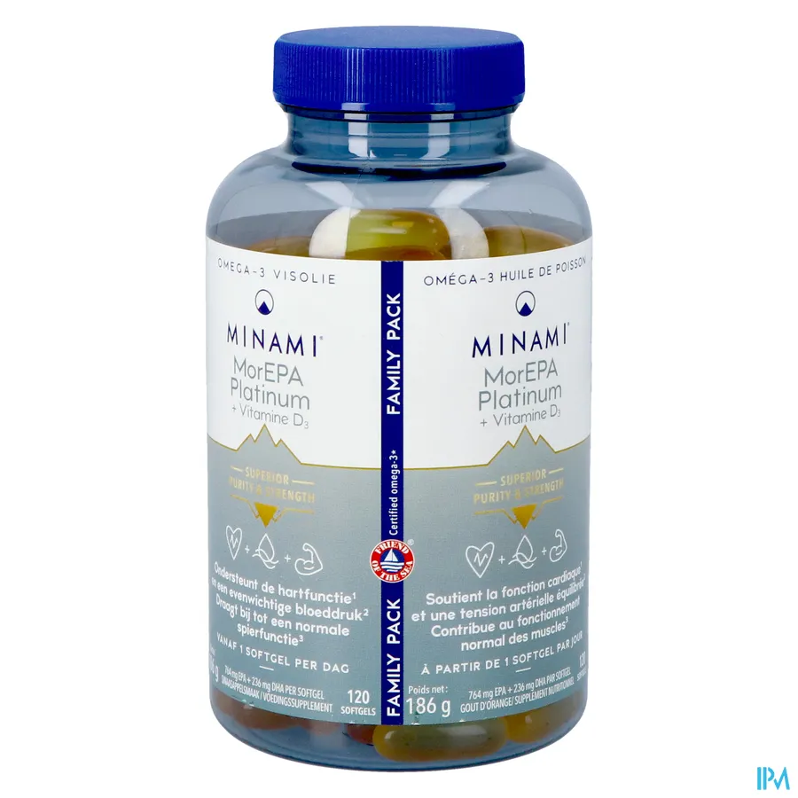 packshot van Minami MorEPA Platinum Vitamine D3 120 softgels